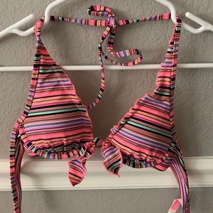 Striped & ruffled bikini top